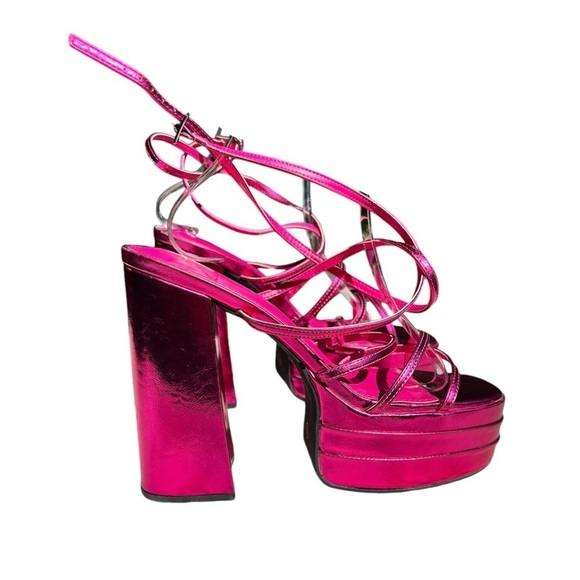 NEW Azalea Wang Metallic Pink EYES ON ME Chunky Strappy Sandal Size 10 - Picture 2 of 14